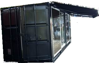 container 20 vetrato con tenda per eventi 